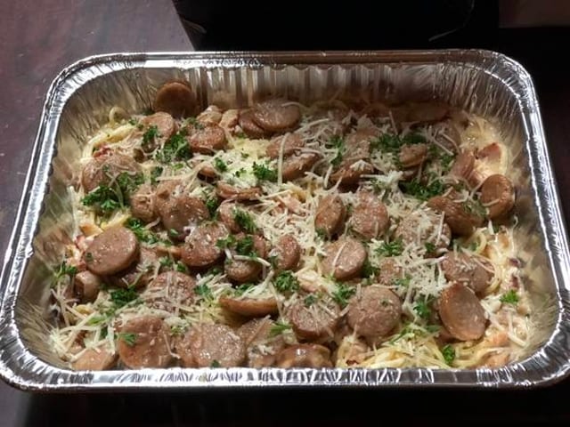 Spaghetti and Choice of Protein Pan. Serves 6-8ppl.