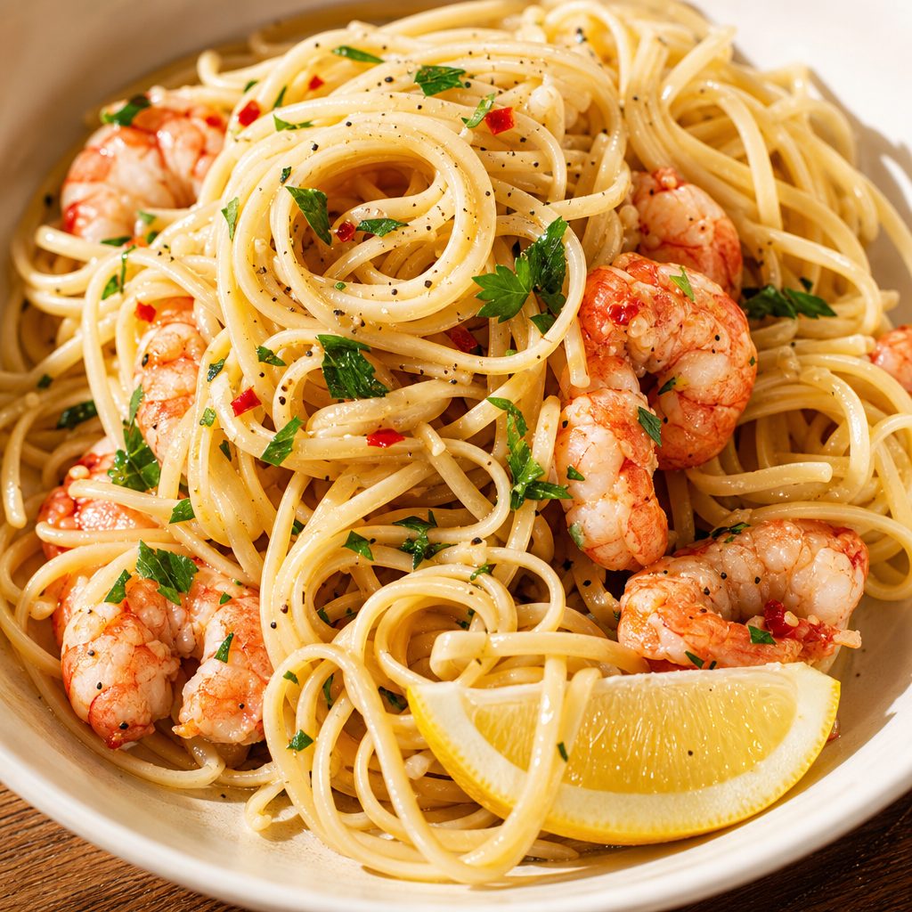 Linguine with Prawns.